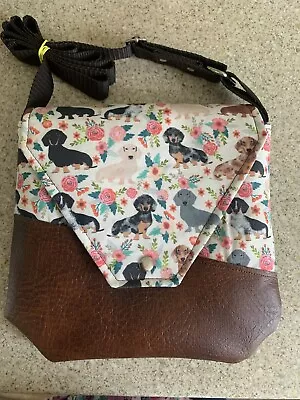 Dachshund Themed Cross Body Bag.  New Handmade Calico Lining • £4