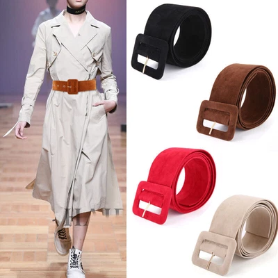 Women's Suede Soft Belt Waist Wide Ladies Dress Fannel Coat Waistband Velvet UK • £6.49