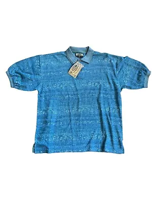 Vintage OP Ocean Pacific Polo Shirt Men's  XL Tribal Tiki Hawaiian Blue RARE NEW • $25