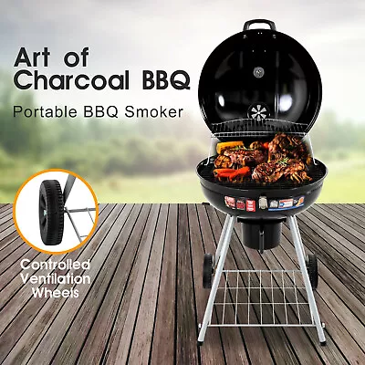 Outdoor Smoker Portable Charcoal Kettle Roaster Thermometer Steel BBQ • $158.01