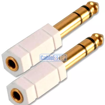 2 X WHITE 6.35mm 1/4  Plug To 3.5mm Mini Socket Stereo Jack Headphone Adapter • £4.95