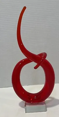 Murano Vintage Red Art Glass LOVE KNOT Swirl Abstract Sculpture 10.5 In • $89.95