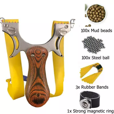 Professional Outdoor Hunting Slingshot Stainless Steel Catapult & 6x Rubber Band • $15.79