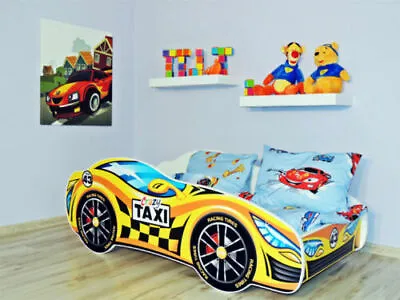 Racing Car Bed YELLOW Children Boys Girls Bed With MATTRESS 140x70cm +pillow • £174.90