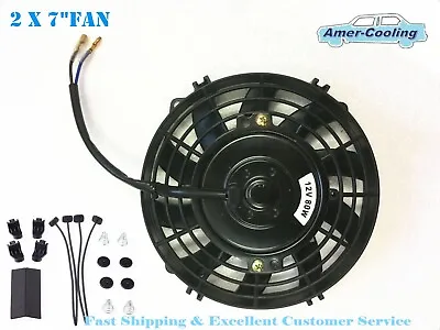 2 X 7''inch Universal Slim Electric Radiator Cooling Fan Push Pull 12V Mount Kit • $39.99