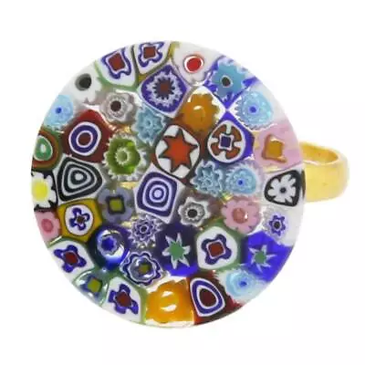 Glass Of Venice Murano Glass Millefiori Ring Multicolor For Women - Flat Round 3 • $34.95