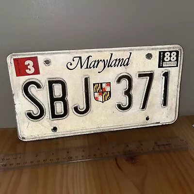 Maryland  State Shield License Plate SBJ 371 White Black Collectible • $12.99