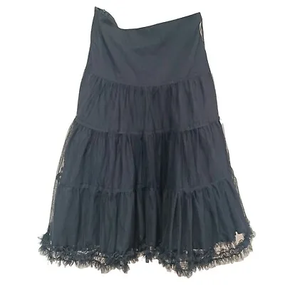 Vintage Retro Ruffled Black Petticoat Tiered Skirt Tulle Tutu Layer Size 12 Goth • £32