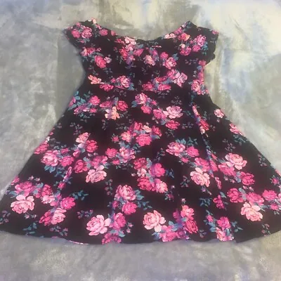 $28 • Buy Plus Size 2 Torrid Black Pink Floral Roses Off Shoulder Ponte Skater Dress