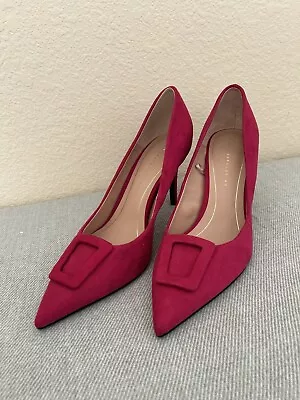 Zara Trafaluc Fuchsia Pink High Heeled Pumps Heels Suede Shoes - Size 40  (US 9) • $45.99