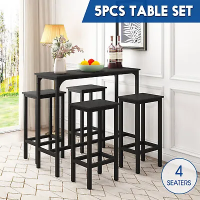 $209.95 • Buy 5PCS Bar Table Set 4 Stools Chairs Black Dining Room Kitchen Breakfast Counter