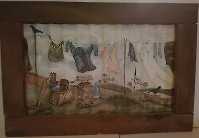 Vintage Laundry Wash Board Print On Sheet Tin - Framed Rustic Art • $17.95