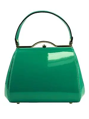 Retro Glossy Jade Green Handbag| Vintage Look Green Patent Kelly Frame Bag • £41.99