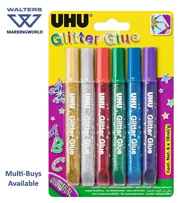 £5.35 • Buy Children's Glitter Glue | UHU | Metallic Glitter Or Shiny | Assorted Colour Pk 6