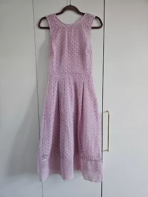 Warehouse Rose Pink Geometric Lace Midi Dress With Cross Back - Size 12 • £20