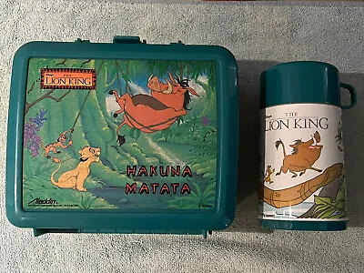 Vtg The Lion King Disney Plastic Lunch Box Hakuna Matata Teal 90’s W/Thermos • $15