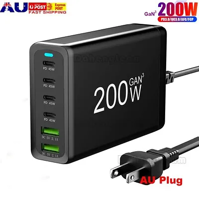 $57.99 • Buy 200w Gan USB C Fast Charging Station 6 Ports Pd Type C Charger For IPhone Laptop