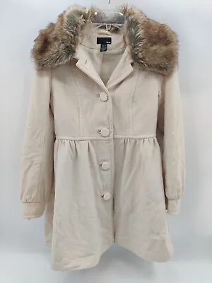 H&M HM Women’s Sz  Faux Fur Collar Double Breasted Wool Coat Jacket Cream • $24.99