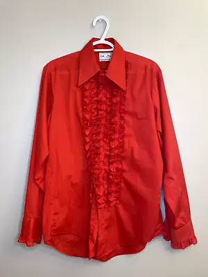 Tuxedo Shirt Red Ruffle Tux Prom Lion Of Troy Vintage 60s 70s Mens M 32 33 • $75