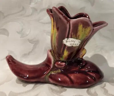 Vintage Drip Glazed Burgundy Casey Ware Boot Flower Vase With Original Label • $23.99