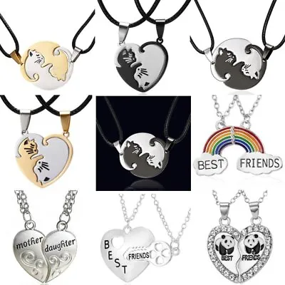 Fashion Best Friend Heart Crystal 2 Pendants Necklace Bff Friendship Jewelry New • $1.38