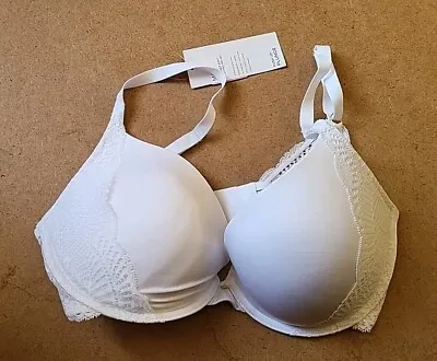 New M&s White  Push Up Underwired Plunge Bra With Memory Foam Size 34dd • £14.99