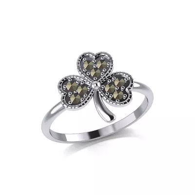 Irish Shamrock Marcasite 925 Sterling Silver Ring By Peter Stone Fine Jewelry • $59.97