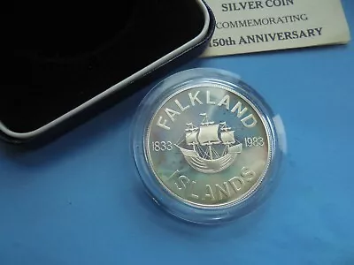 1983 Falkland Islands 150th Anniversary Silver Proof 50p Fifty Pence (Crown Size • £25