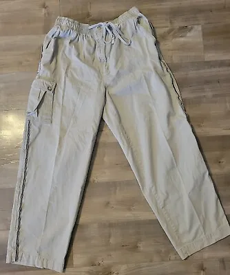 Y2K Vintage Ocean Pacific Men's L Khaki Cargo Pants Elastic Drawstring Cotton • $32.99
