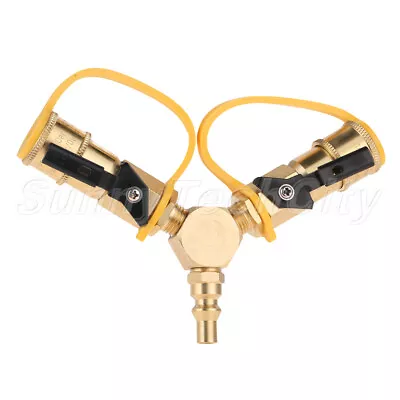 1/4  Propane Quick Connect Y-Splitter Adapter Shutoff Valve For Trailer Camping • $27.67