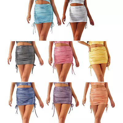 Womens Skirt Wet-Look Mini Night Bodycon Shiny Costume Metallic Dance Rave Sexy • $14.09