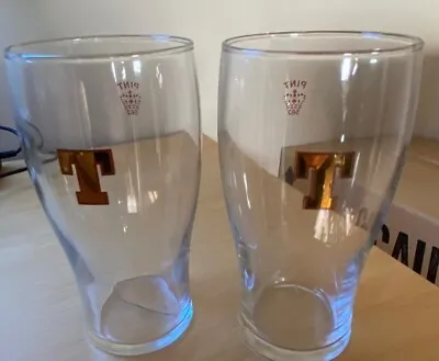 £11.99 • Buy 2x  Retro Tennents Gold T  Pint Beer Glasses New Free P&P 