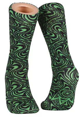 Wavy Green Crew Socks Green Black Psychedelic Pattern NWT • $5.99