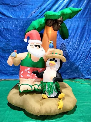 Gemmy AirBlown Inflatable Santa Vacation Penguin Palm Tree RARE 2012  19454 M412 • $89