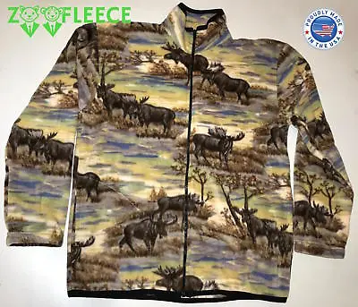 ZooFleece Moose Antlers Brown Animal Print Jacket Sweater Gift Unisex S-L • $44.62