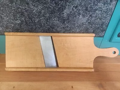 Vintage Wood Mandoline Slicer With Handle 5  Steel Blade - EUC • $15