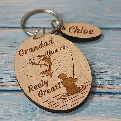 Personalised Gifts For Fathers Day Gift Birthday Fishing Keyring Daddy Grandad • £3