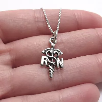 925 Sterling Silver Registered Nurse RN Charm With Necklace • $21.60