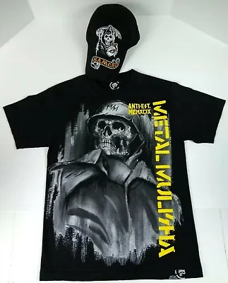 Metal Mulisha SMALL 2Tone T Shirt Helmet Skull + SOA SAMCRO Fear The Reaper Cap • $30.90