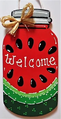 WATERMELON MASON JAR SIGN Wall Art Door Hanger Plaque Country Summer Decor  • $13