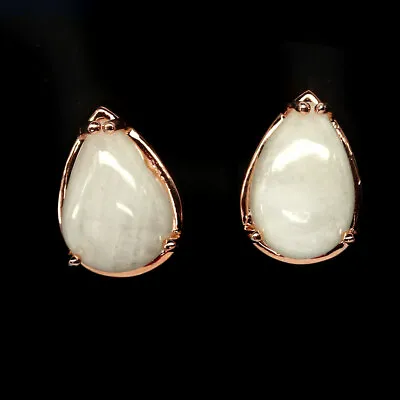 $83.49 • Buy NATURAL 9 X 12 Mm. WHITE SAPPHIRE EARRINGS 925 STERLING SILVER ROSE GOLD COATED