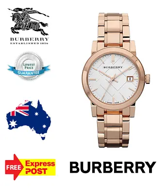 New Burberry 'the City' Bu9104 Rose Gold/silver Check Womens Quartz Watch • $295