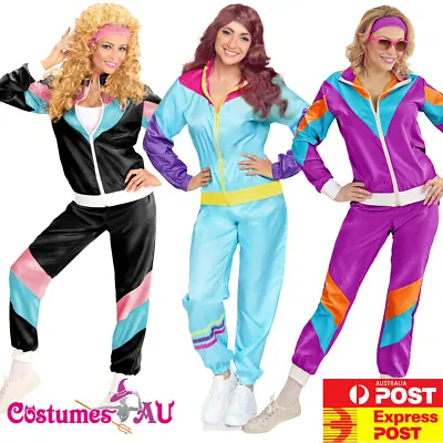 Ladies 80s Height Of Fashion Tracksuit 1980s Party Retro Disco Neon Costume • $33.24