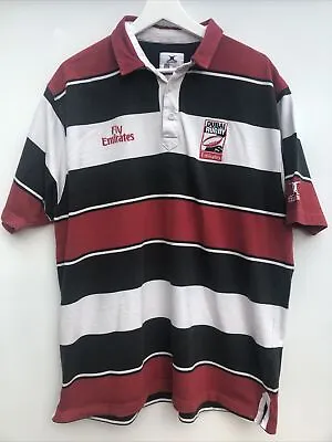 GILBERT DUBAI Rugby Sevens Rugby Shirt Red Striped Short Sleeve Mens Large L • $38.62