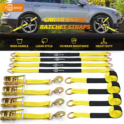 4 Pack Ratchet 2 X12' Tie Down Strap Kit 2 X36  Axle Straps Car Trailer Hauler • $76.05