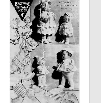 317 Dolls 2PLY Outfits 7-10  Vintage Knitting Pattern COPY • £3.49