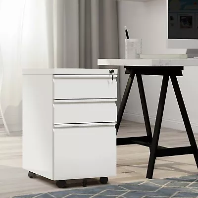 Metal 3-Drawer File Cabients Home Office Filing Storage Cabinets On Wheels&Lock • $135.99