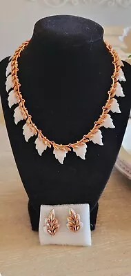 Vintage MATISSE RENOIR Copper & White Enamel Leaf Choker Necklace & Earrings Lot • $125