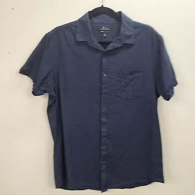 Marc Anthony Button Up Shirt Men Medium Blue Short Sleeve Slim Fit Linen Cotton • $14.99