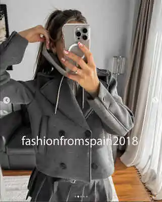 Zara New Woman Cropped Jacket Combined With Hood Grey Xs-xxl 8073/055 • $88.88